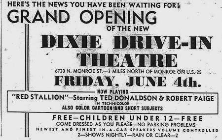 Dixie Drive-In Theatre - Dixie Drive-In Grand Opening Ad 6-3-48 (newer photo)